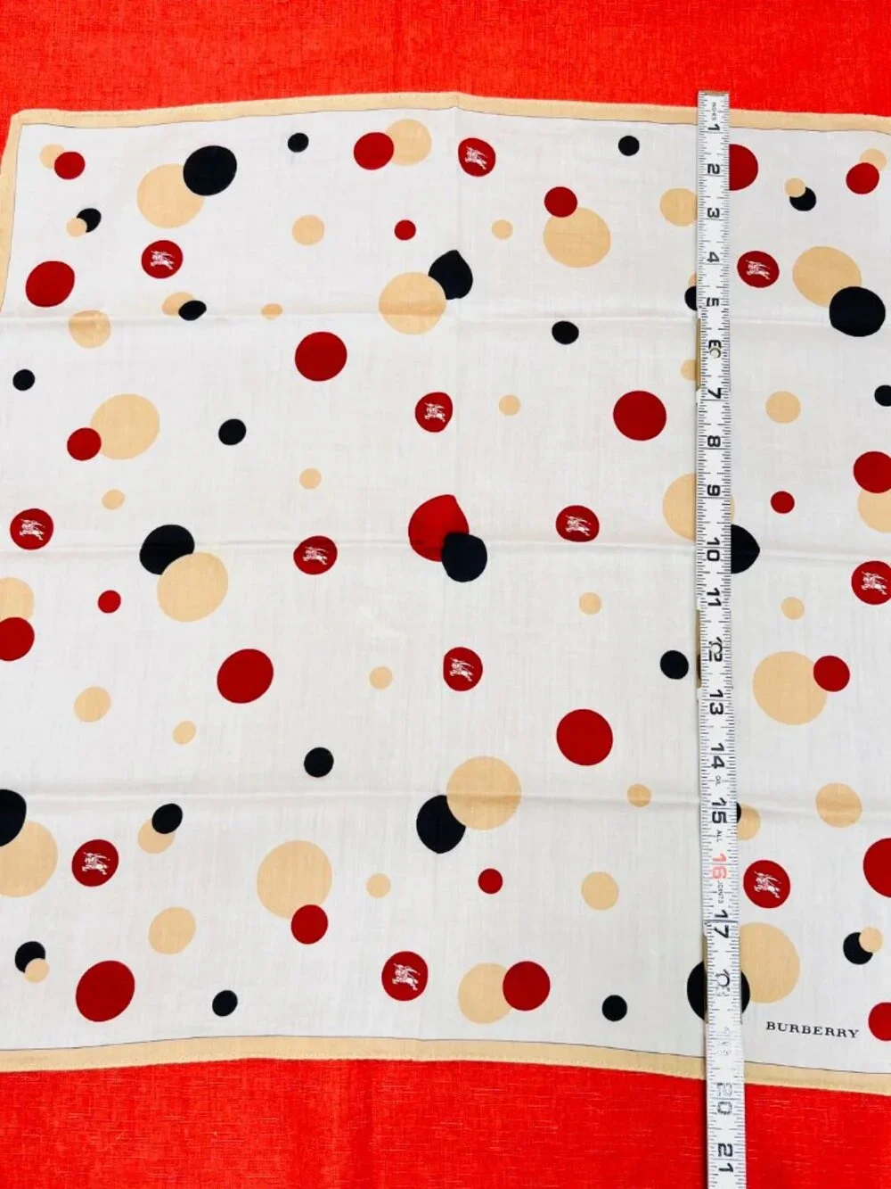 Burberrys Mini Scarf/Neck-kerchief 19.4" cotton Ivery black burgendy logo (81 - Picture 5 of 9